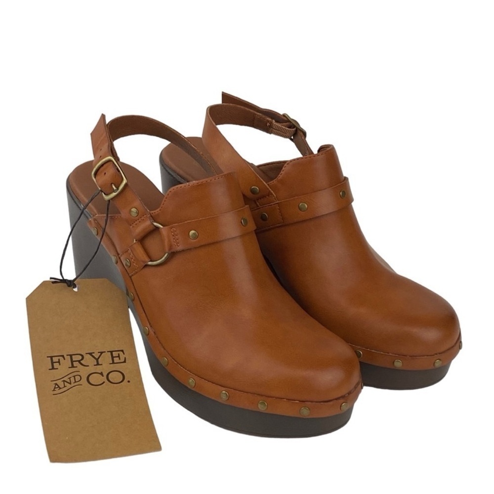 FRYE & CO. Fabry Clogs Cognac Brown NEW Women’s heel shoe Size 10 - Picture 5 of 7